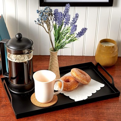 Black Metal Rectangular Serving Tray with Handles