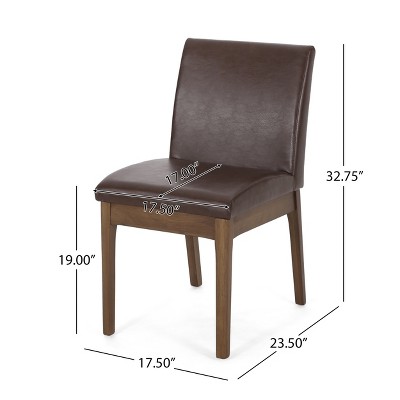 Dark Brown Faux Leather and Walnut Upholstered Side Chairs, Set of 2