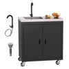 ROVSUN Commercial Black Stainless Steel Utility Sink with Cabinet and Wheels, 34.5"D x 19.6"W x 35.4"H, Heavy-Duty Freestanding Sink for Restaurant - 2 of 4