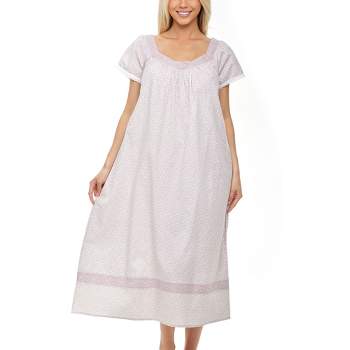 Women's Cotton Victorian Nightgown, Camila Ruffled Short Sleeve Lace Trimmed Long Vintage Night Dress Gown