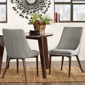 Set of 2 Cameron Mid-Century Barrel Back Linen Dining Chairs Brown - Inspire Q: Rubberwood, Upholstered Armless - 1 of 4