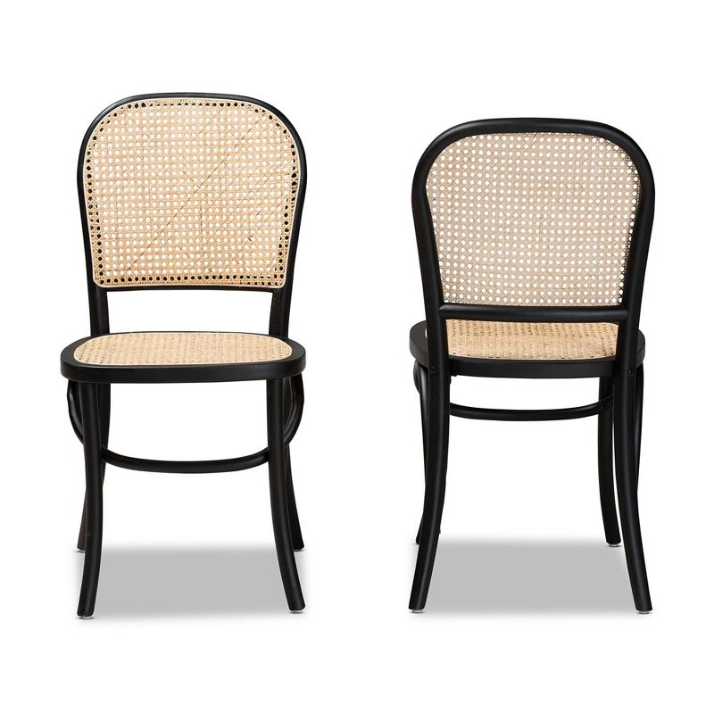 2pc Cambree Woven Rattan and Wood Cane Dining Chair Set Brown/Black - Baxton Studio, 3 of 11