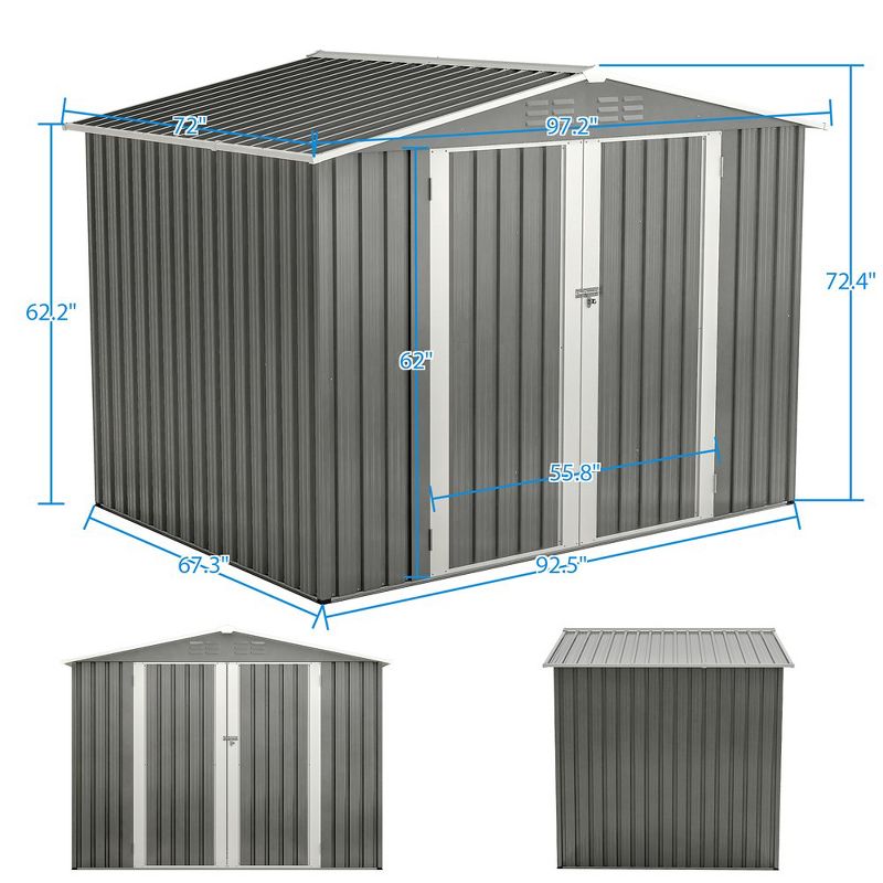 8x6FT Garden Storage Shed With Ventilation Holes, UV-resistant Galvanized Steel Construction All Weather Tool Sheds With Lockable Doors, 2 of 6