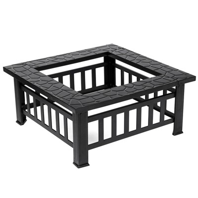32-Inch Black Square Metal Wood Burning Fire Pit Table