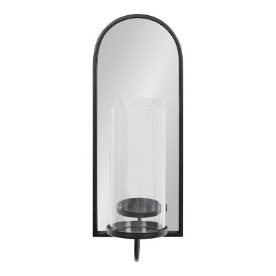 Ezerin Black Metal and Mirror Arched Wall Sconce, 16"