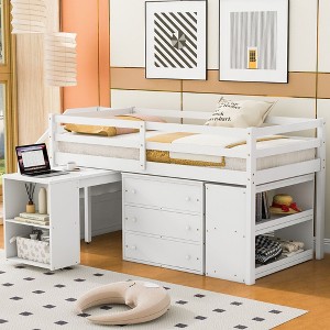 NicBex Full Size Bunk Bed with Movable Desk Pine Bed Frame with Drawers, Shelves, Storage Stairs and Guardrail, No Box Spring Required - 1 of 4