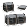 Munora 39" Portable Twin Compartment Cat Show House, Soft-Sided Pet Kennel with Removable Cushions & Storage Bag - Light Gray - 3 of 4