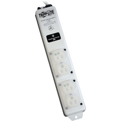 Tripp Lite Surge Protector Power Strip Hospital Medical 4 Outlet 6' Cord - White - NEMA 5-15P-HG - 4 - 6 ft Cord - 1410 J Surge Energy - 15 A Current