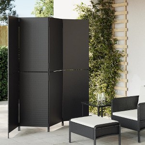 vidaXL Room Divider 4 Panels Black Poly Rattan - 1 of 4