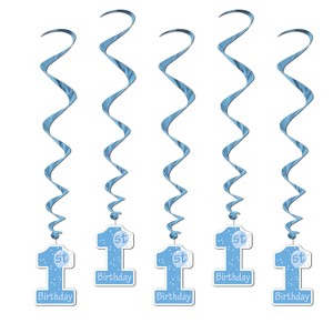 Beistle 1st  Birthday Whirls, 3' 4", (10/Pkg) Blue - 1 of 1