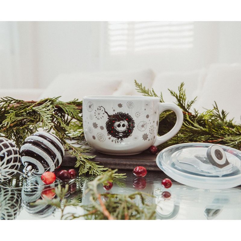 Silver Buffalo Disney Nightmare Before Christmas Santa Jack Wreath Ceramic Soup Mug With Lid, 4 of 7