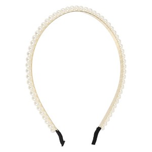 Unique Bargains Women's Elegant Faux Pearl Headband 4.65" Gold Tone White 1 Pc - 1 of 4