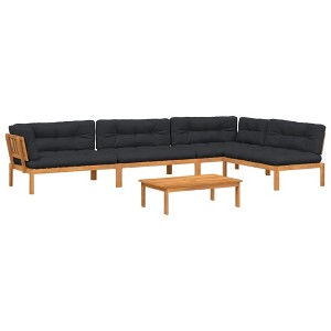 vidaXL Patio Pallet Sofa Set Set of 5 Black cushions, Natural acacia wood - 1 of 4