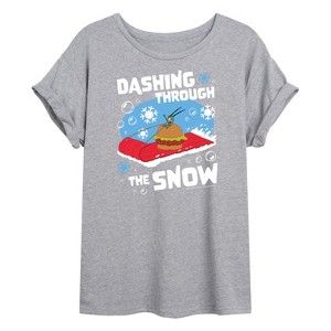 Women's - SpongeBob SquarePants - Dashing Through The Snow Oversized Graphic T-Shirt - 1 of 4