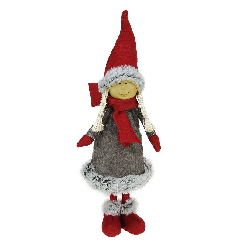 Northlight 13.5" Red and Gray Young Girl Gnome with Trimmed Coat Christmas Decoration, 1 of 2