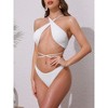 INSPIRE CHIC Women's Criss Cross Backless Elegant Ribbed Knit Bikini Sets, Strappy Top Triangle Bottom Swimwear Bathing Suits 1 Set - 2 of 4