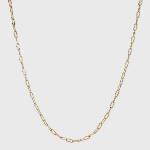 14kt Yellow Gold Paperclip Chain Necklace with Round Diamond Push Clasp