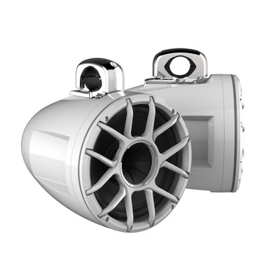 Wet Sounds REV 10 HD 10" Horn Loaded Compression Driver Tower Speakers with XZ Grills & Stainless Fixed Clamps, 300 Watts RMS, White, Pair