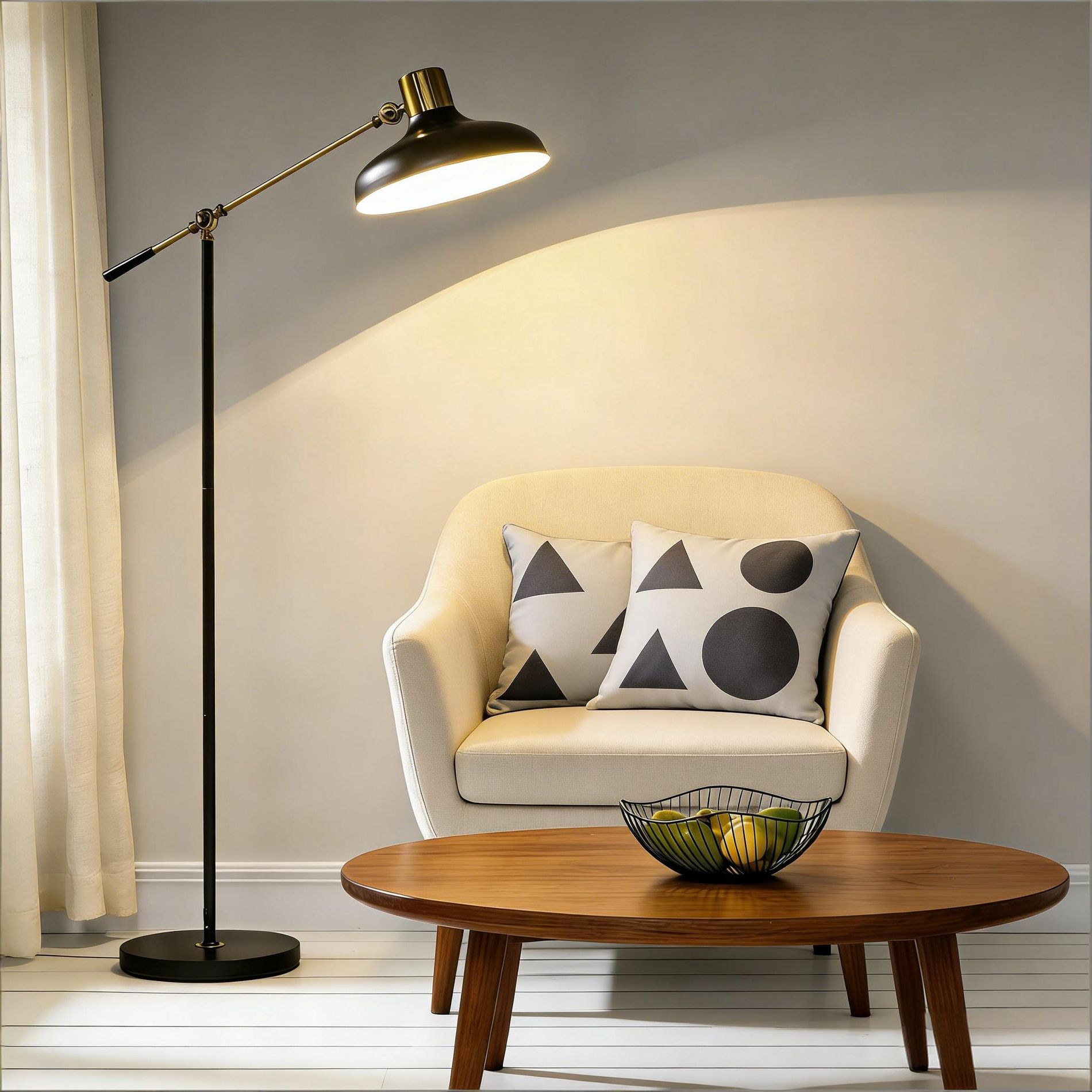GDFStudio Calder Industrial Adjustable Floor Lamp, Black/Gold