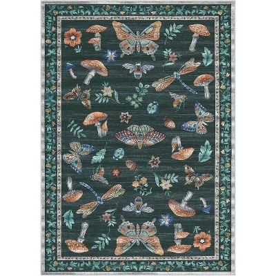 Washable Hallway Runner Rug, Modern Insect Floral Low Pile Kitchen Runner, Soft Non-Slip Stain-Resistant Carpet for Laundry or Bedroom