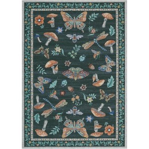 Washable Hallway Runner Rug, Modern Insect Floral Low Pile Kitchen Runner, Soft Non-Slip Stain-Resistant Carpet for Laundry or Bedroom - 1 of 4