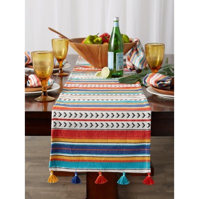 Picante Stripe Cotton Table Runner with Tassels, 13x72