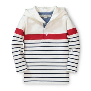 Hope & Henry Boys' Hooded Henley Pullover (White with Red Stripes, 6-12 Months) - 1 of 4