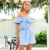 Anna-Kaci Women's Off Shoulder Short Rompers Ruffle Hem Drawstring Waist Jumpsuit - 3 of 4