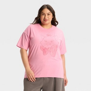 Women's Aristocats Marie Short Sleeve Graphic Oversized T-Shirt - Pink - 1 of 3