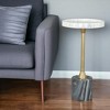 HomeRoots 22" Gold Gray And White Marble And Iron Round Pedestal End Table - 2 of 4