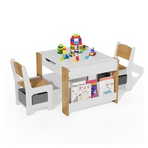 4-in-1 Activity Table Set with Detachable Tabletop, Table Set with Drawers and Bookshelf, Multifunctional Toddler Furniture for Drawing, Reading - 1 of 4