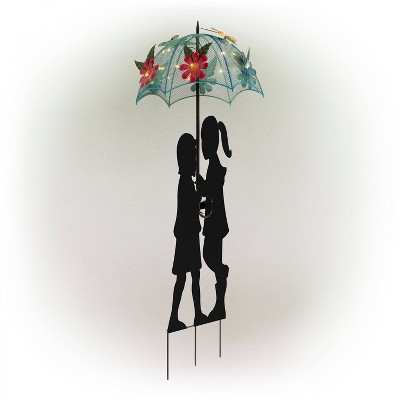 Solar Powered Multicolor Metal Girl and Boy Silhouette Statue