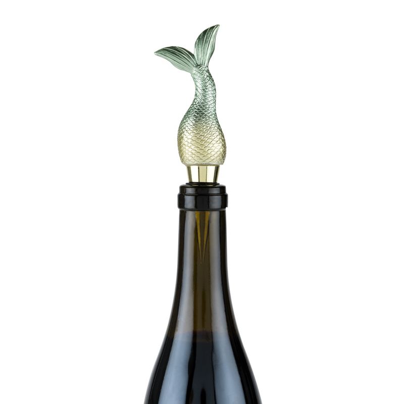 Blush Siren Bottle Stopper, Mermaid Tail Wine Bottle Stopper, Fits Standard Wine Bottles, Wine Preserver, Green, Set of 1, Gold Finish, 3 of 5