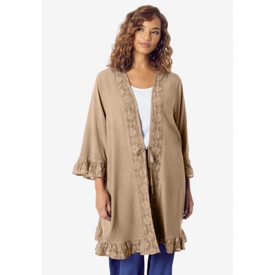 Roaman's Women's Plus Size Ruffle Trimmed Acid Wash Duster