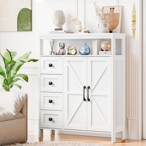 Storage Cabinet with 2 Doors & 4 Drawers, Pantry Cabinet, Floor Hutch Cupboard - 1 of 4