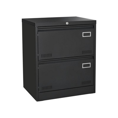 INFURNIC Decorative Storage Cabinet 2 Drawer Metal File Cabinet with Lock for Office Organization, Black, 30.9"*6.5"*27.9"