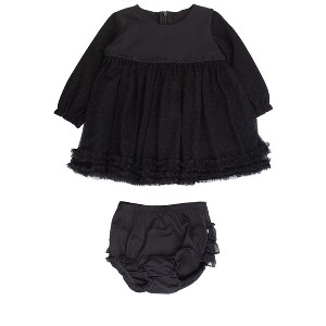 RuffleButts Girls Long Sleeve Dotted Tulle Dress & RuffleButt Set