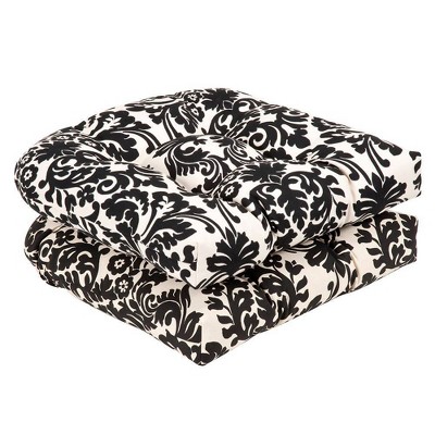 Outdoor 2-Piece Chair Cushion Set - Black/White Floral - Pillow Perfect