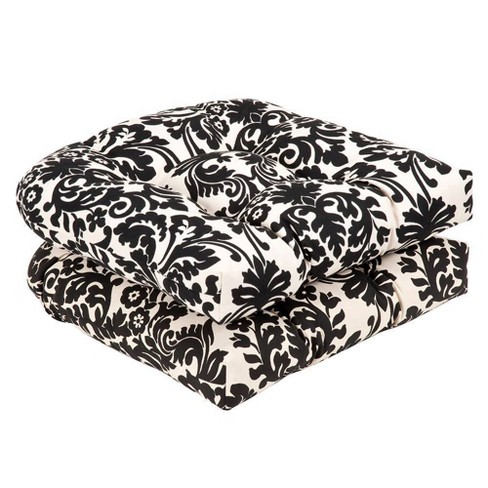 Outdoor 2-piece Chair Cushion Set - Black/white Floral - Pillow Perfect ...