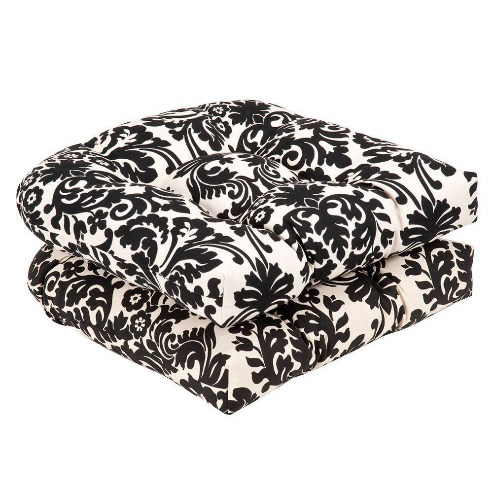 Photos - Pillow Outdoor 2-Piece Chair Cushion Set - Black/White Floral -  Perfect