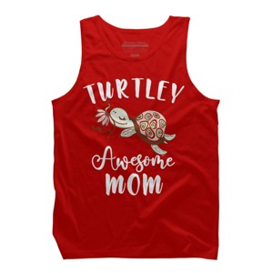 Men's Design By Humans Turtley Awesome Mom Turtle with Flower By animalshop Tank Top - 1 of 2