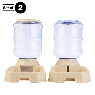 Beige and Clear Automatic Pet Feeder and Water Dispenser Set