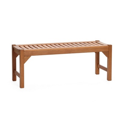 LuxenHome Natural Solid Wood 47.2-Inch Long Rectangle Sloping Seat Outdoor Bench