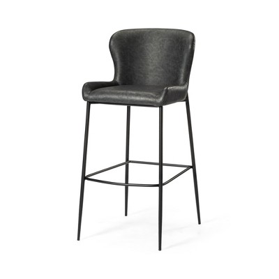 Maven Lane Naomi Bar Stool Matte Black with Charcoal Vegan Leather