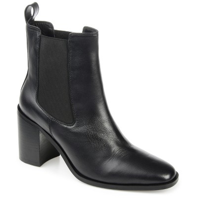 Journee Signature Womens Genuine Leather Rowann Square Toe Stacked Chelsea Booties