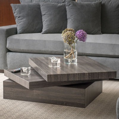 Modern Black Oak Small Oval/Square Wood Rotatable Coffee Table Rotating End Table Cool Coffee Tables-Cuddlewood