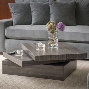 Modern Black Oak Small Oval/Square Wood Rotatable Coffee Table Rotating End Table Cool Coffee Tables-Cuddlewood - 1 of 4