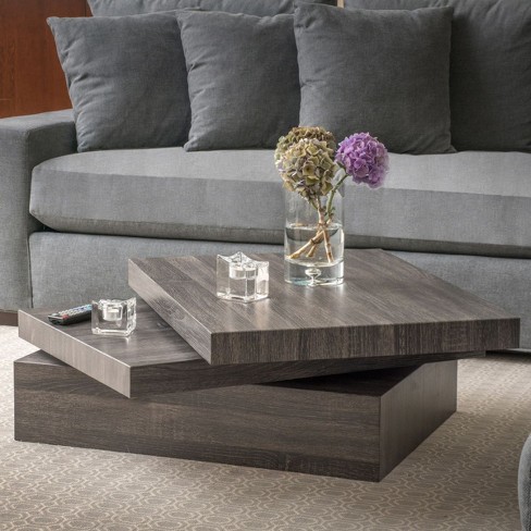 Modern Black Oak Small Oval/Square Wood Rotatable Coffee Table Rotating End Table Cool Coffee Tables-Cuddlewood - image 1 of 4