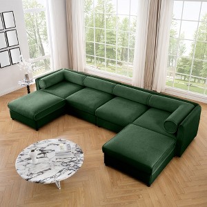 Oversized 142.5" Chenille Modular U-Shaped Sectional Sofa with Cylindrical Cushios and Storage Seat, 6-Piece Free combination Sofa - 1 of 4
