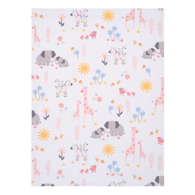 White Fleece Baby Blanket with Safari Animals, 30" x 40"